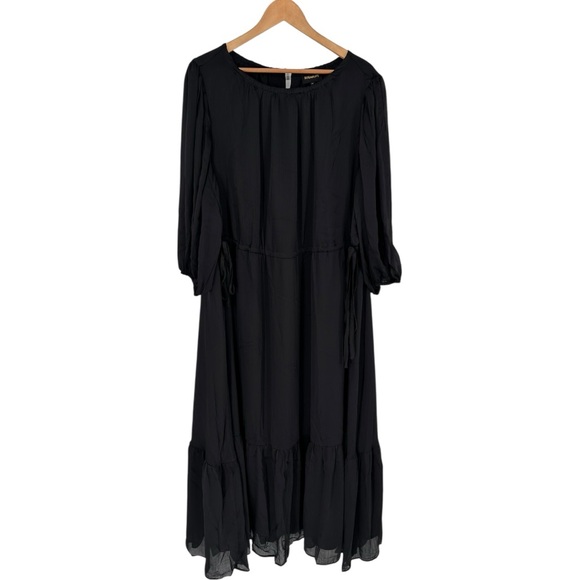 Sugarlips Carmine Solid Midi Maxi Dress in Black size 2X 3/4 Sleeves Side Ties - Picture 3 of 13